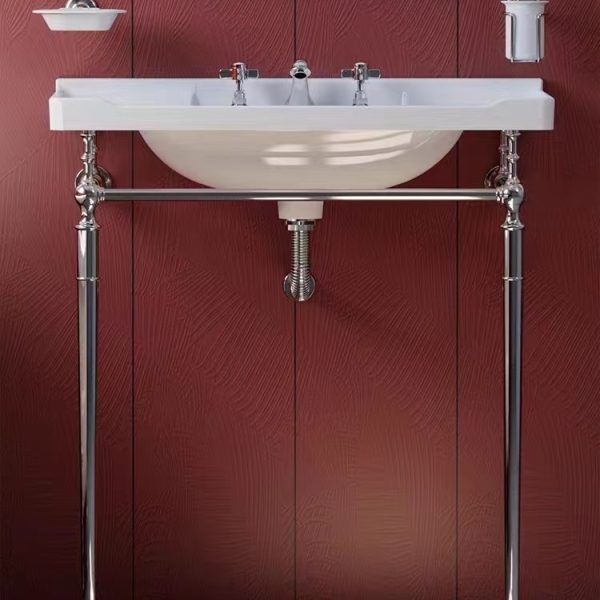 Vintage Wash Basin With Chrome Stand Front View