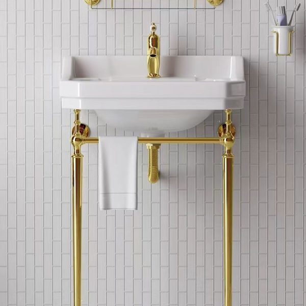 Vintage Wash Basin Small With Gold Stand Front View