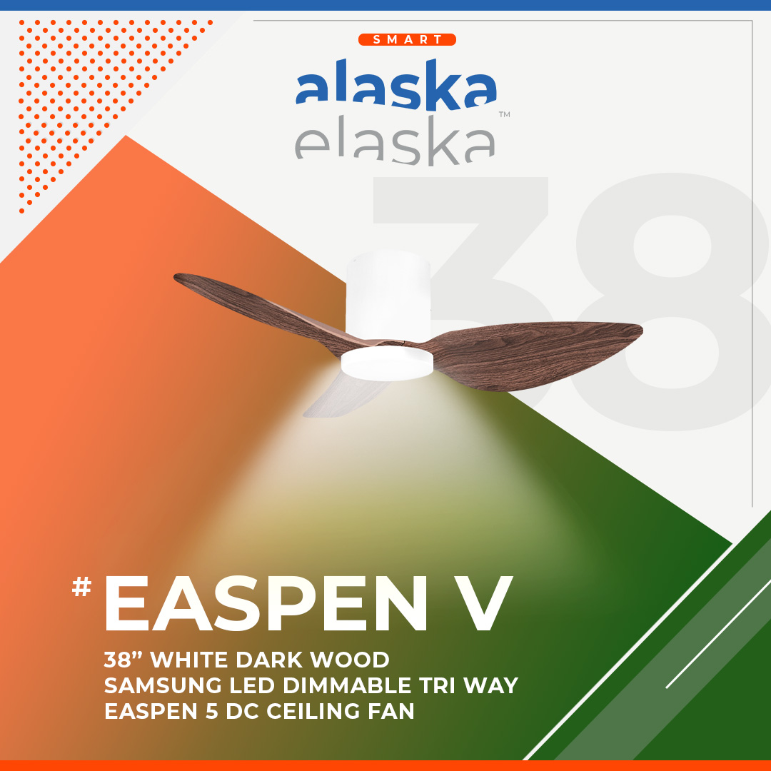 [ALASKA] ASPEN V 38″ DC CEILING FAN + SAMSUNG 20W LED DIM TRI WAY MEMORY FUNCTION (SMART)