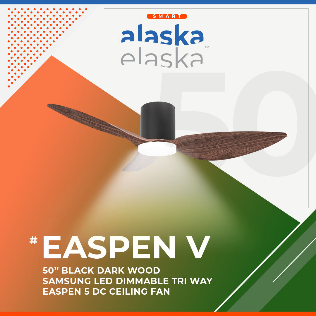 [ALASKA] ASPEN V 50″ DC CEILING FAN + SAMSUNG 20W LED DIM TRI WAY MEMORY FUNCTION (SMART)