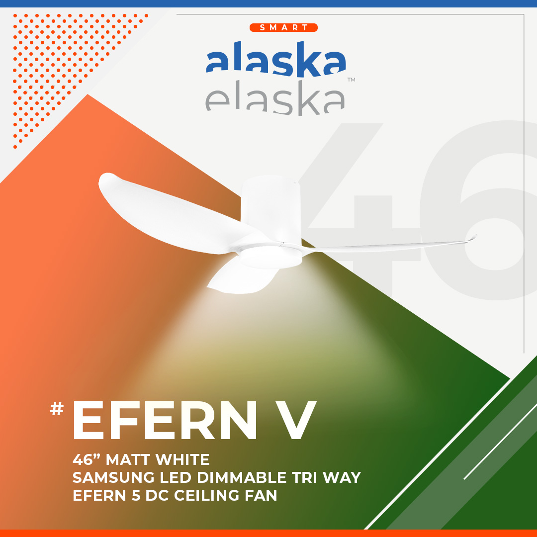 [ALASKA] FERN V 46″ DC CEILING FAN + SAMSUNG 20W LED DIM TRI WAY MEMORY FUNCTION (SMART)
