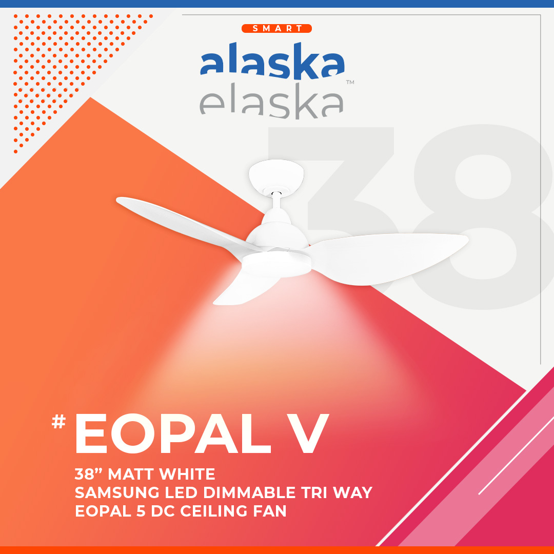 [ALASKA] OPAL V 38″ DC CEILING FAN + SAMSUNG 20W LED DIM TRI WAY MEMORY FUNCTION (SMART)