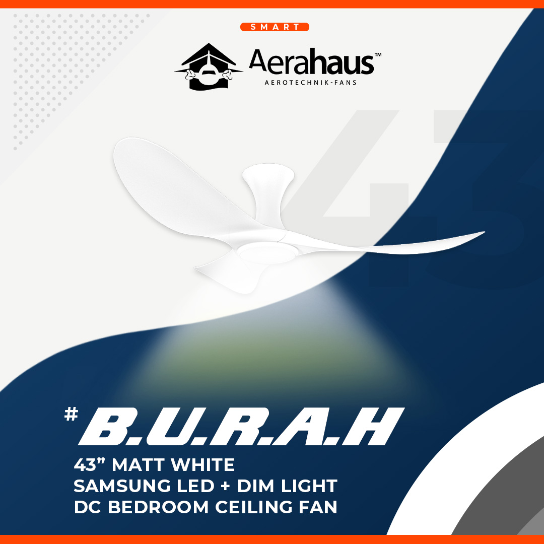 BURAH 43″ DC CEILING FAN + SAMSUNG 20W LED DIM TRI WAY MEMORY FUNCTION (SMART)