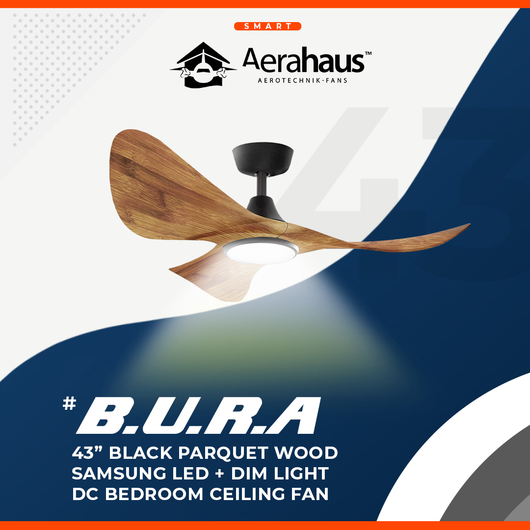 BURA 43″ DC CEILING FAN + SAMSUNG 20W LED DIM TRI WAY MEMORY FUNCTION (SMART)