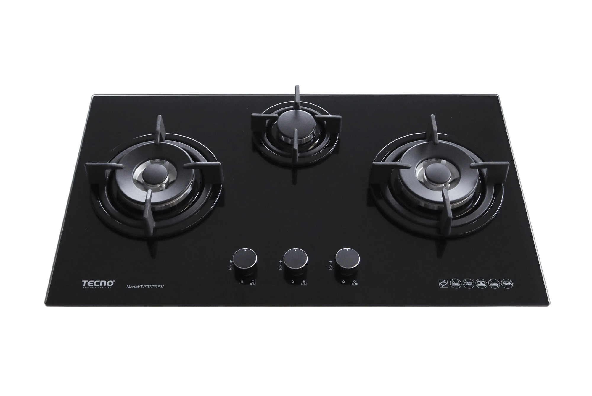 Tecno 3 Burner 76cm Tempered Glass Cooker Hob