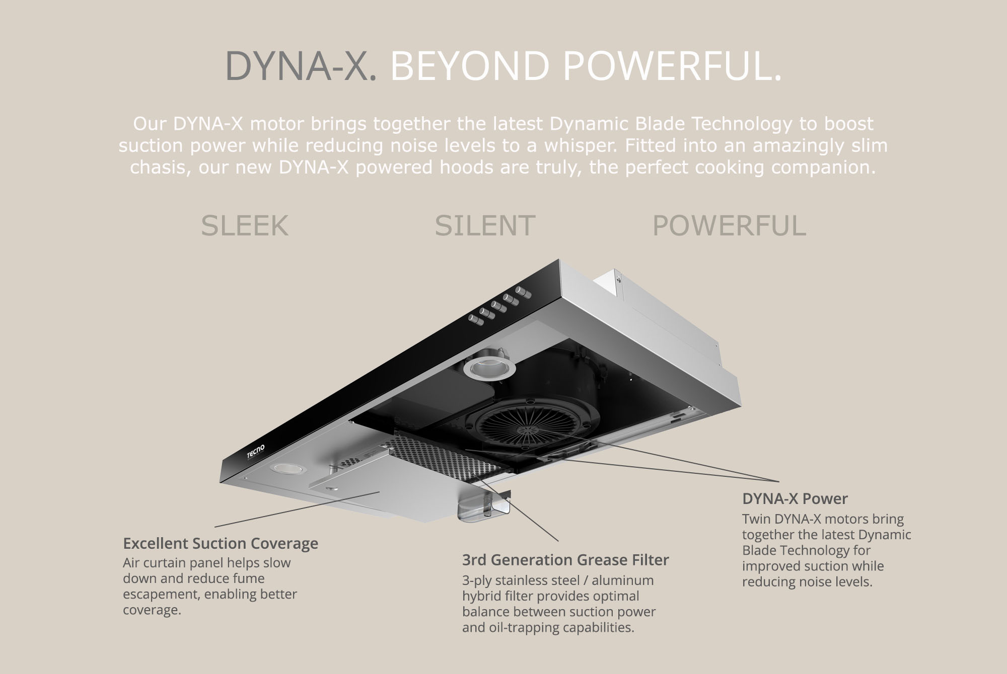 Tecno Slim Line Hood With Dyna X Motor Full Black