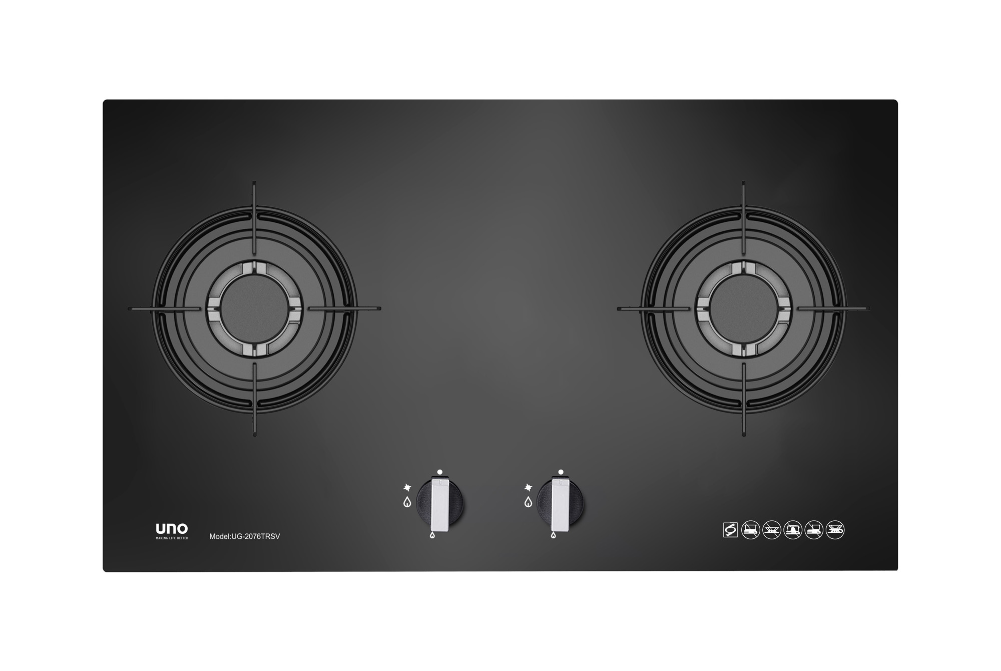 Uno 76cm 2 Burner Tempered Glass Hob