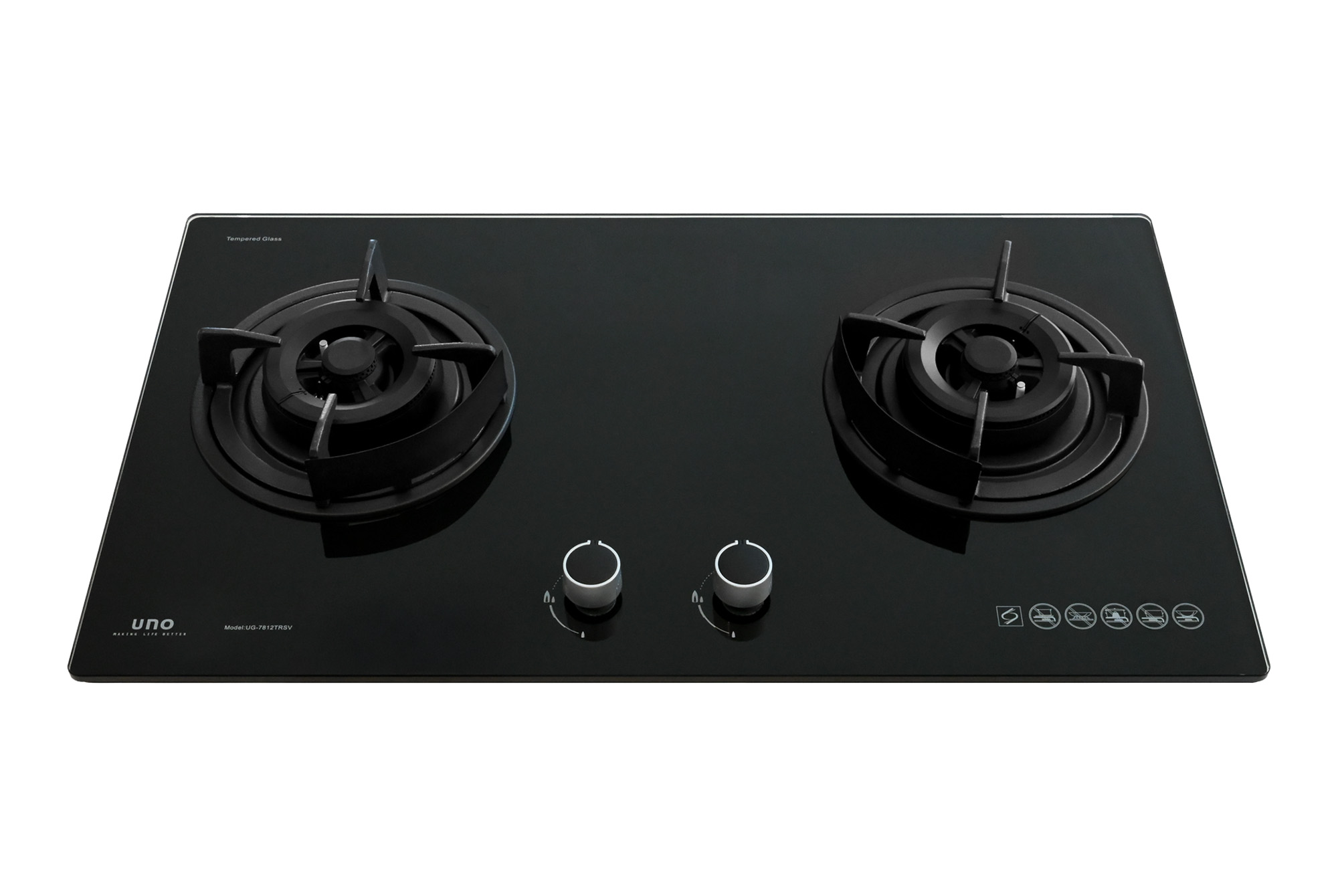Uno 78cm 2 Burner Tempered Glass Hob