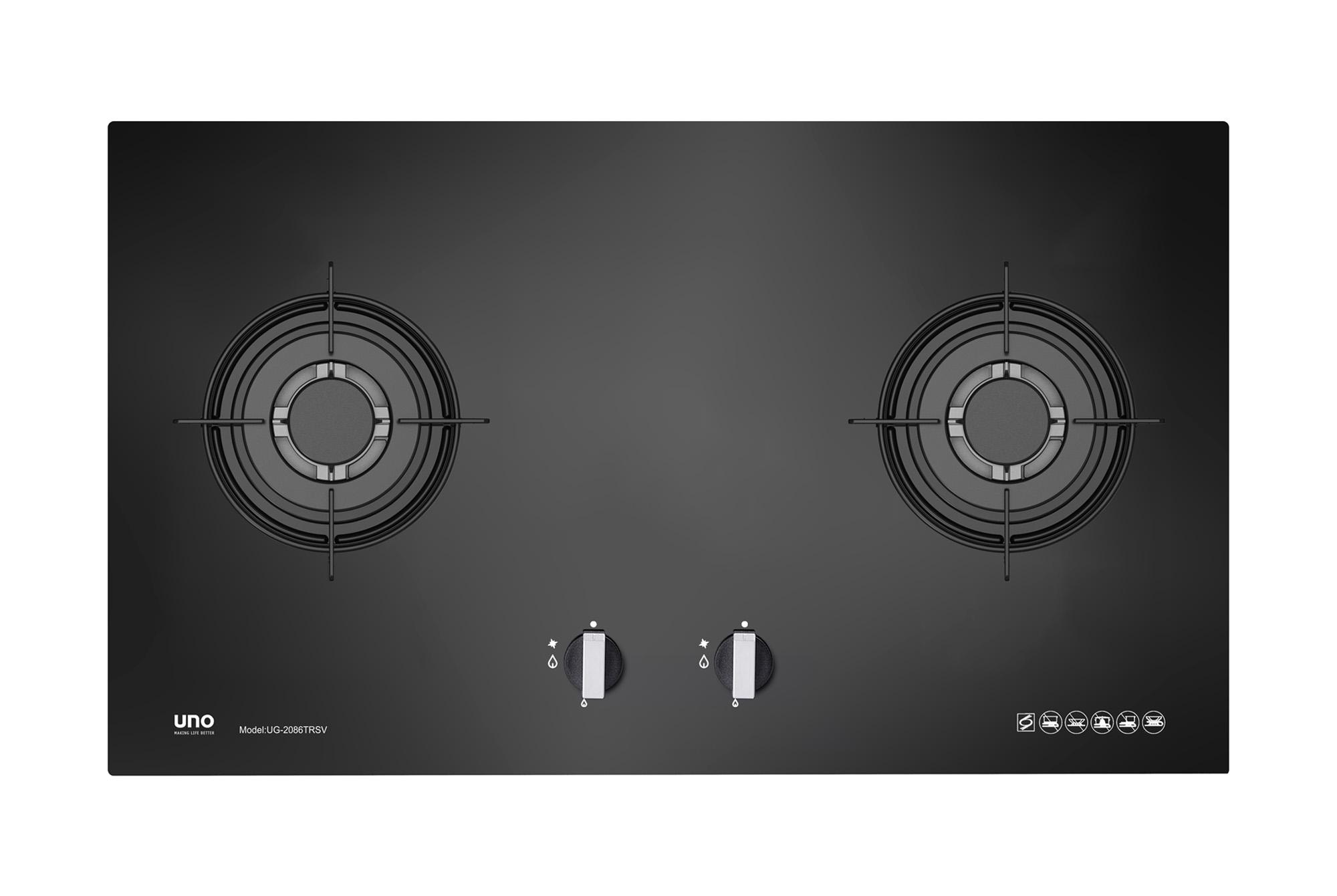 Uno 86cm 2 Burner Tempered Glass Hob