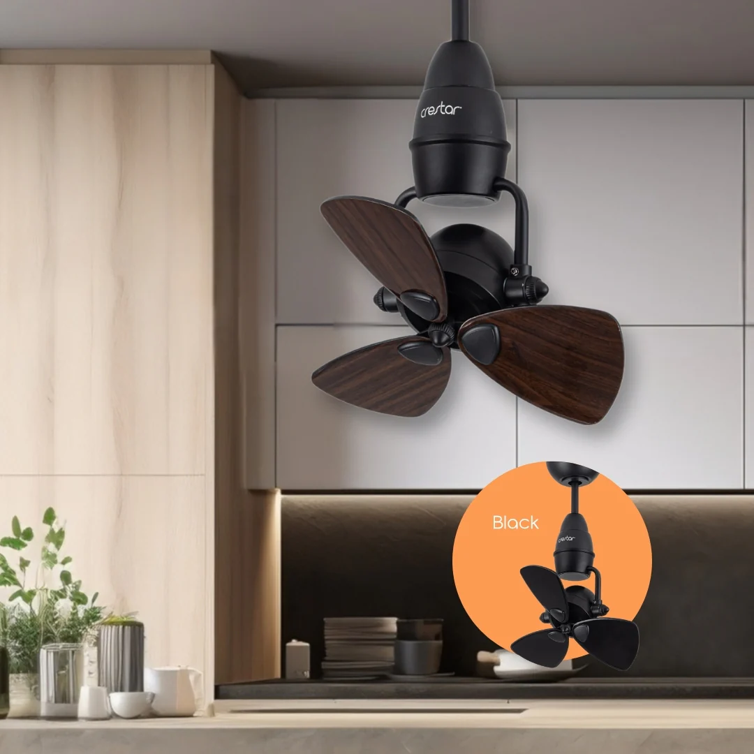 Crestar HENO Corner Fan Black House - Black/Walnut Dual Tone Blades