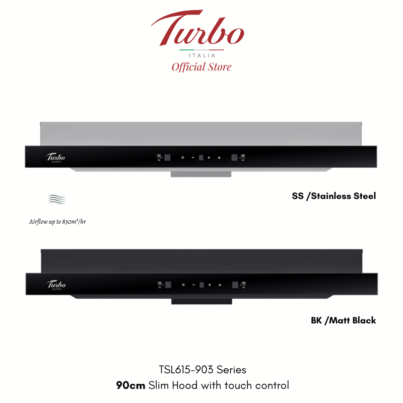 Turbo Italia – TSL615-903 Series 90cm Slimline Hood with built-in air curtain, touch & sensor control