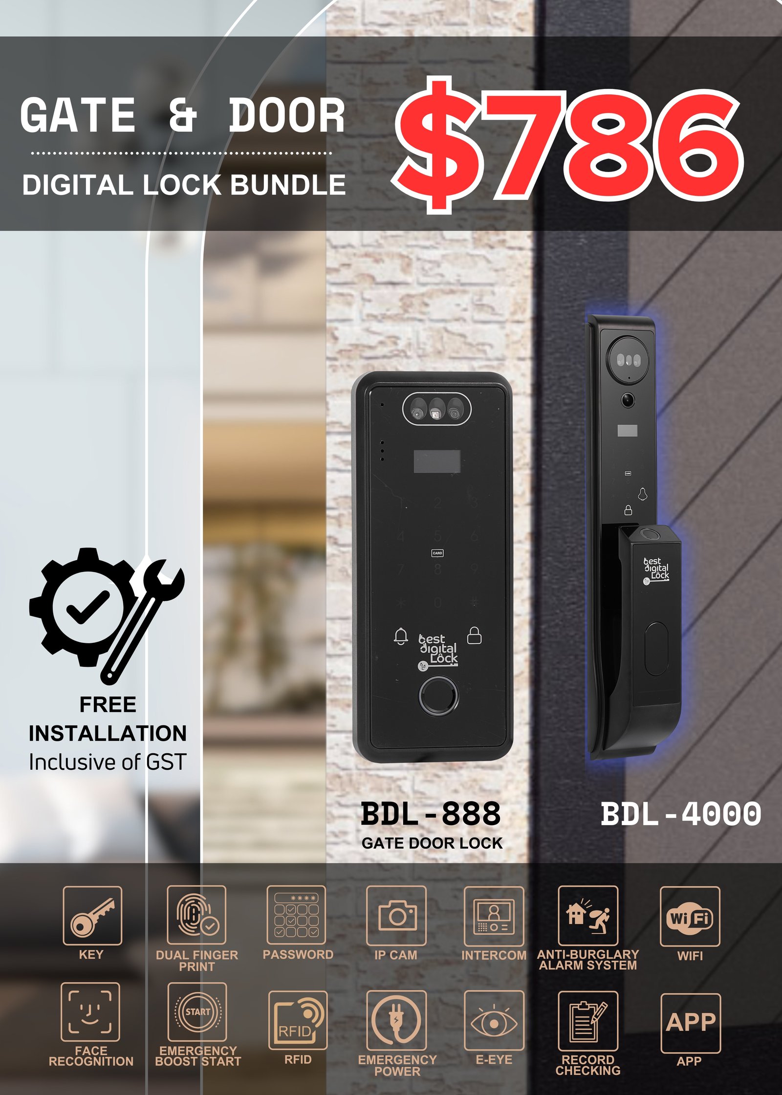 Gate & Door Digital Lock Bundle – BDL – 888, BDL – 4000