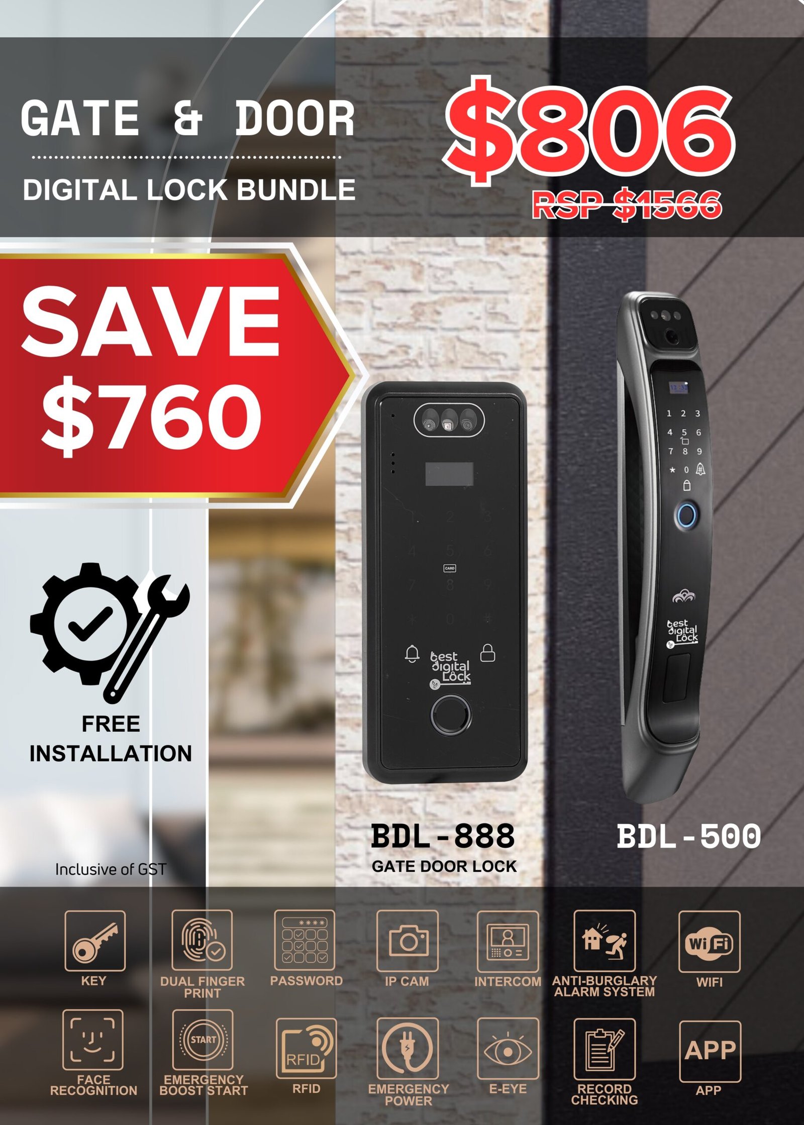 Gate & Door Digital Lock Bundle – BDL – 888, BDL – 500