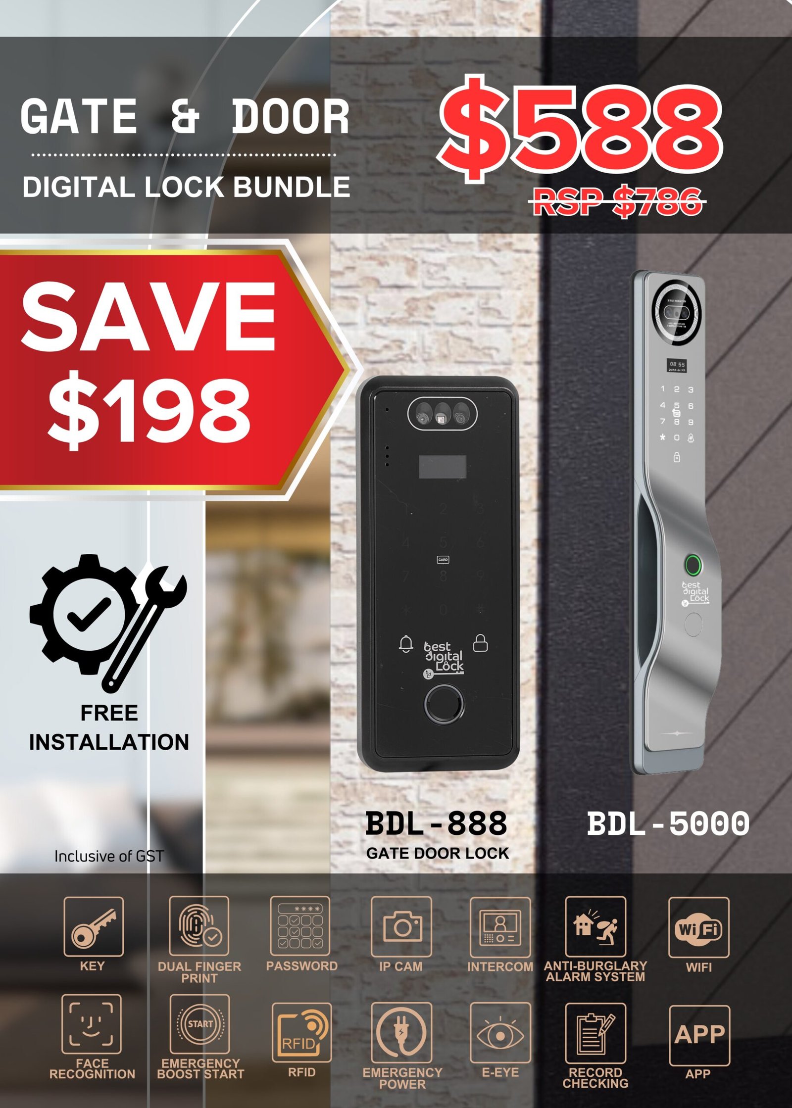 Gate & Door Digital Lock Bundle – BDL – 888, BDL – 5000