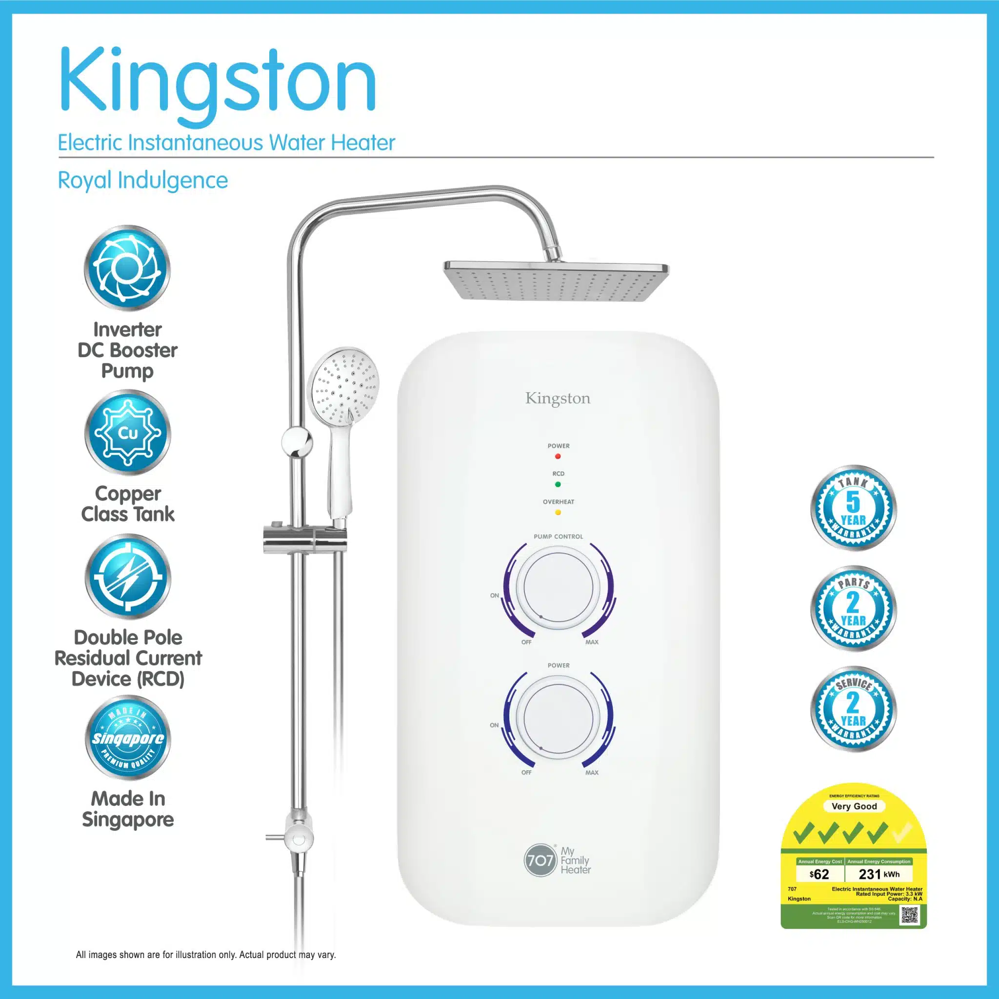 Kingston Instant Water Heater with Rain Shower