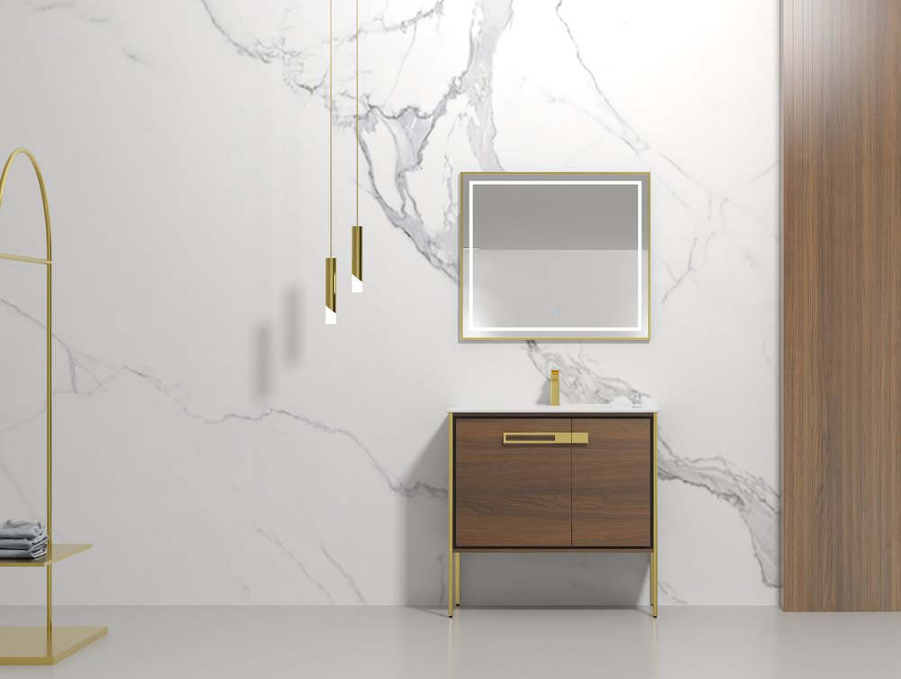 24″ PETRA VANITY (European Walnut/Brushed Gold)