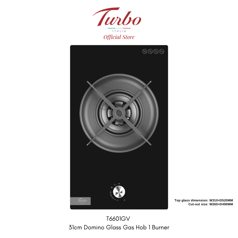 Turbo Italia – T6601GV 31cm Domino Glass Gas Hob 1 Burner