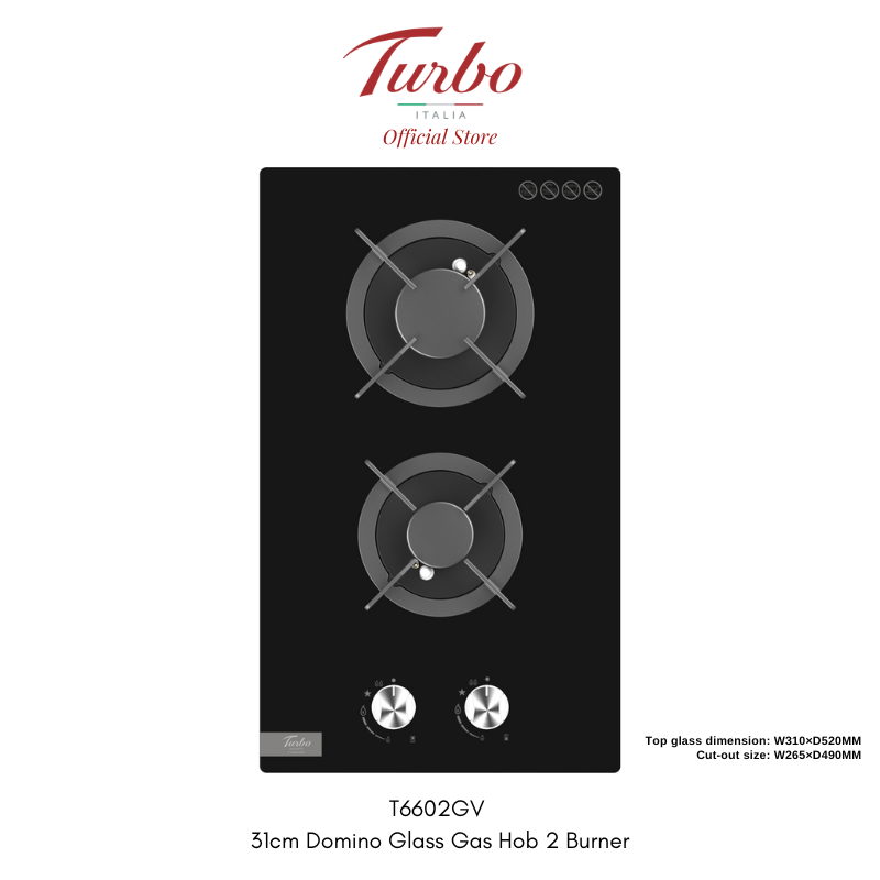Turbo Italia – T6602GV 31cm Domino Glass Gas Hob 2 Burners