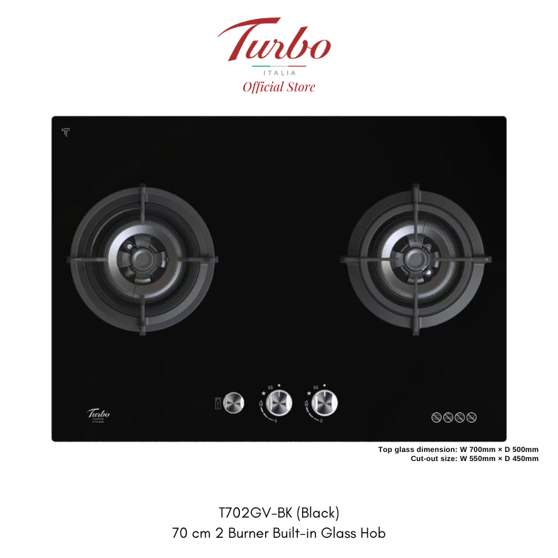 Turbo Incanto T702GV-BK 70cm 2 burners built-in glass hob