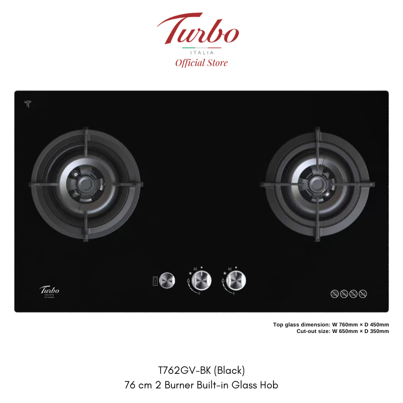Turbo Incanto T762GV-BK 76cm 2 burners built-in glass hob