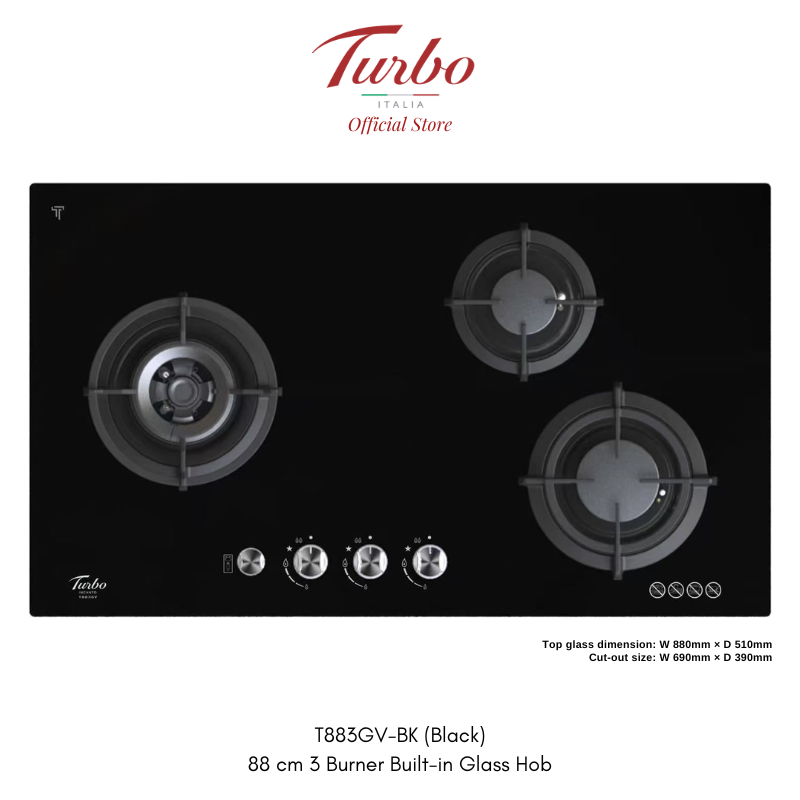 Turbo Incanto T883GV-BK 88cm 3 burners built-in glass hob