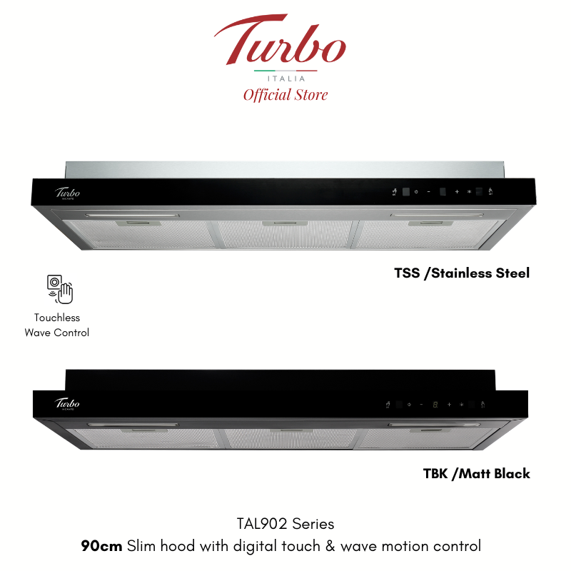 Turbo Italia – TAL902 Series 90cm Slim hood with digital touch & wave motion sensor