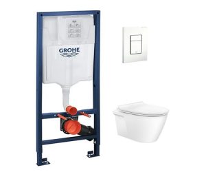 American Standard Acacia SupaSleek CL31197 Wall Hung WC Bundle with Grohe Rapid SL & Flush Plate