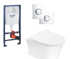 American Standard Signature CCAS3140 Wall Hung Toilet Bundle with Grohe Rapid SL & Flush Plate